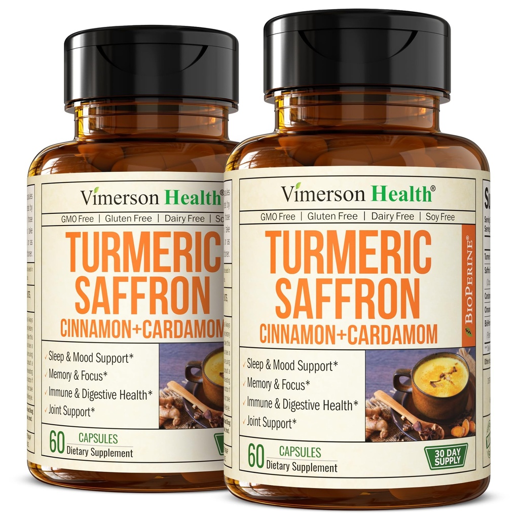 Saffron Supplements – 89 mg Saffron Ekstraksiyon ve 1000 mg Tumeric Mix – Turmeric Supplement with Ceylon Cinnamon and Cardamom for Mood, Memory & Eye Health – Women & Men için Ortak Supplements – 2 Pack