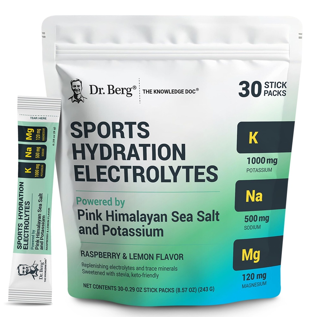 Dr. Berg Sports Hydration Electrolytes Toz w/More Salt (Pink Himalaya) - 30 Keto Electrolytes Toz Paketleri w/a Delicious Salty Raspberry & Lemon Flavor - Pyumun 1000 mgını içerir