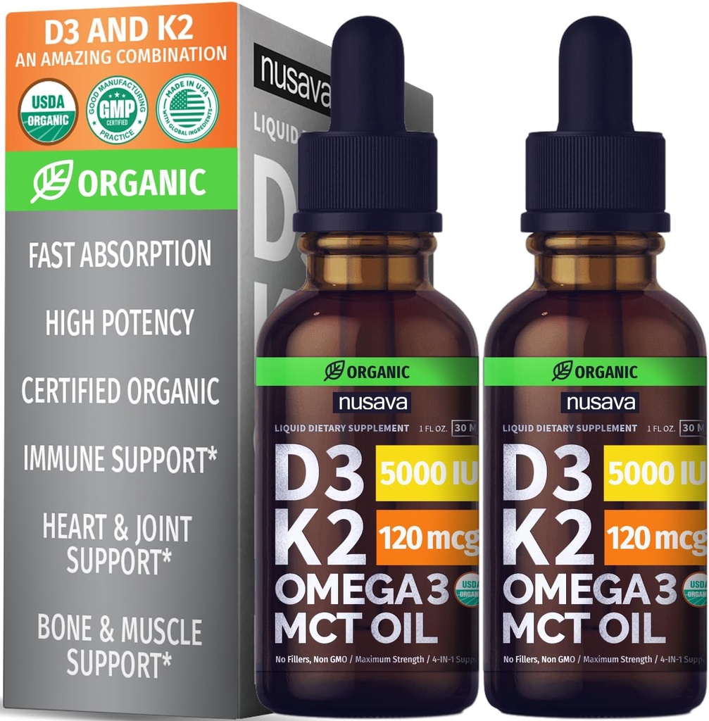 NUSAVA Vitamin B12 Liquid Drops, Unflavored D3 K2, & Chlorophyll Sche - Kalp, Enerji, Beyin ve Immune Desteği - Gluten-Free, 2pk Her Şey