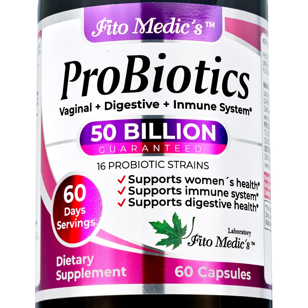 FITO MEDIC'S Lab - Kadınlar için Probiyotikler - 50 Milyar CFU of-probiyotikler- 60 Gün Digestive Health- 16 - probiyotik - plabiyotikler. Digestive Balance'i teşvik eder.