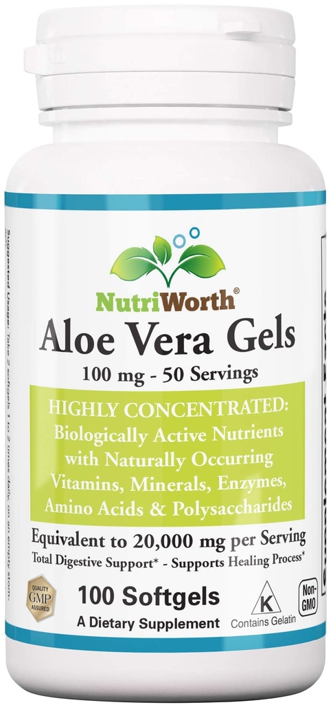 Aloe Vera Supplement (100 Softgels) 20.000 mg Pure Gel Eşdeğerlik - Organik Aloe Vera ile Yap