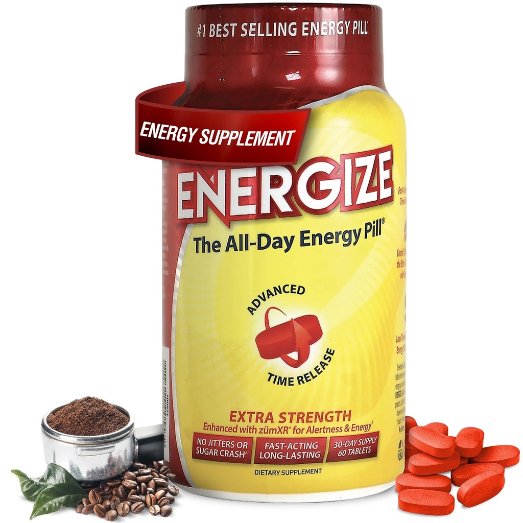 Ekstra Güçlü Caffeine Pills'ı enerjilendirmek, Uzun Süreli Zamanlı Caffeine ile Hızlı Harekete Geçmek, Erkekler ve Kadınlar için Geliştirilmiş Clarity & Energy Support, No Jitters, No Crash (60 Tablet)