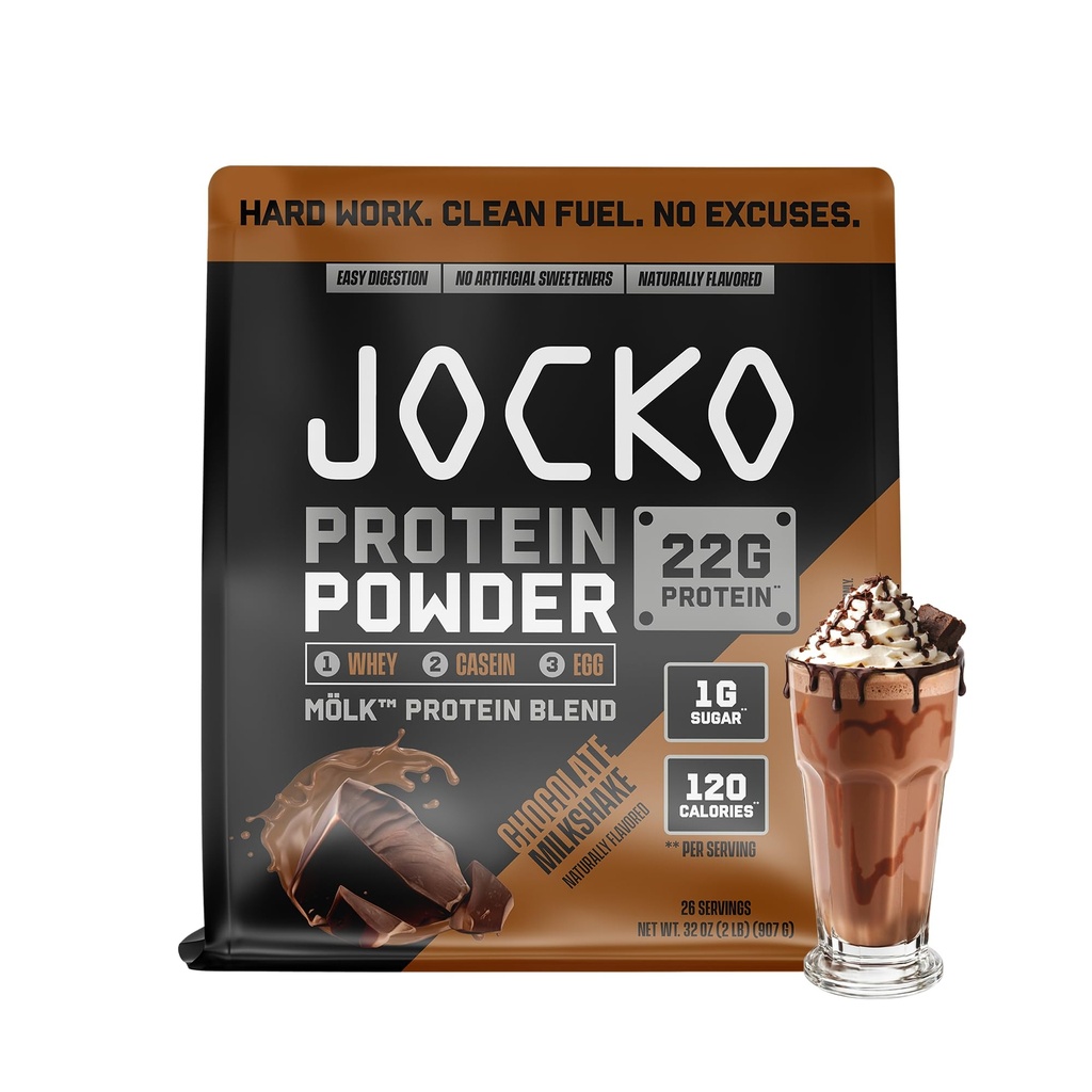 Jocko Yakıt Mölk Whey Protein Toz 22g proteini - Low Sugar Monk Meyvesi - Kas Kurtarma ve Büyüme, Ambalaj Vary (26 Servisler Çikolata, Sütshake)