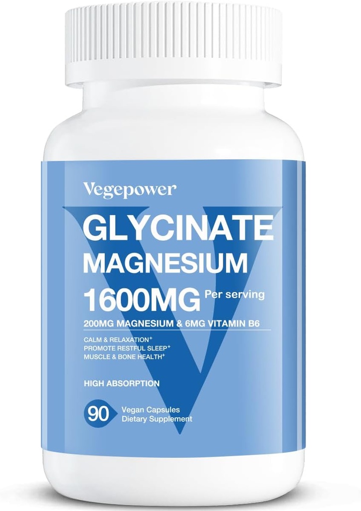 Magnezyum Glycinate 200 mg, High Abxia Vegan Magnezyum Supplement, Full Chelated Magnezyum çinko Vitamin D & B6, Magnezyum Bisglycinate for Sleep, Bone & Muscle Health, Nerve, Non-GMO, 90 Capsules