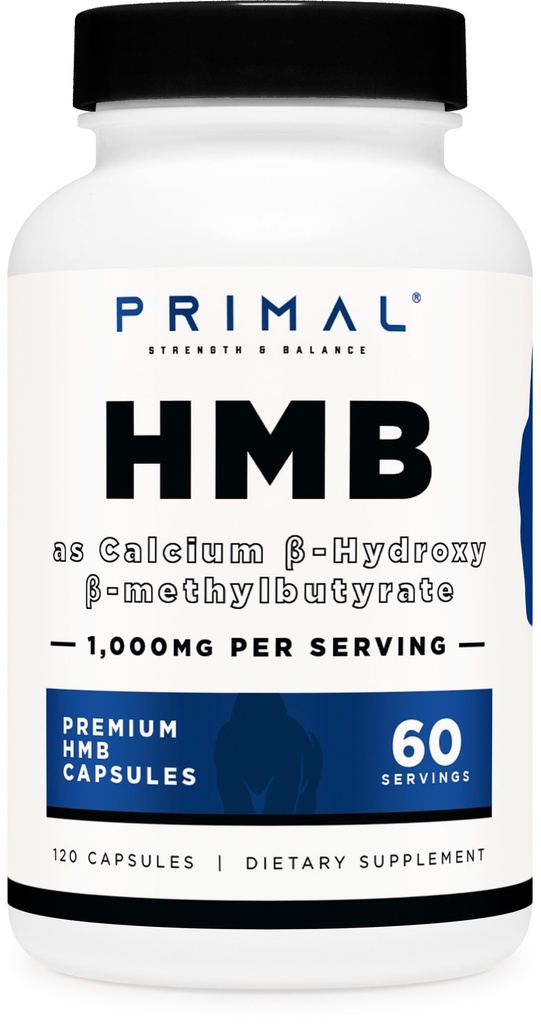 Primal HMB (1000 mg, 120 Capsules) | Sporcu Formula, Gluten-Free, Non-GMO, 60 Hizmet