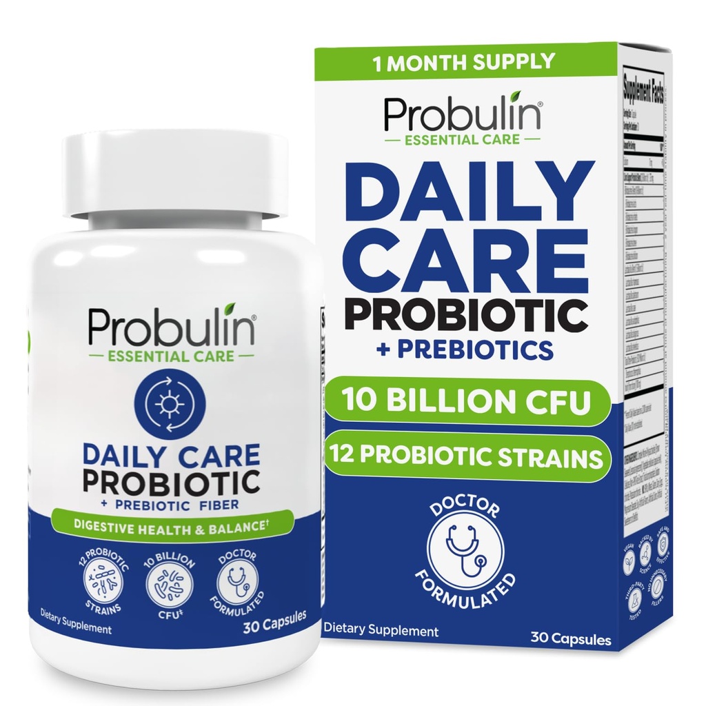 Probulin Daily Care Probiyotik Supplement, Digestive, Gut ve Immune Health Support Capsules for Men and Women, 10 Milyar CFU, Vegan, 30 Şişe