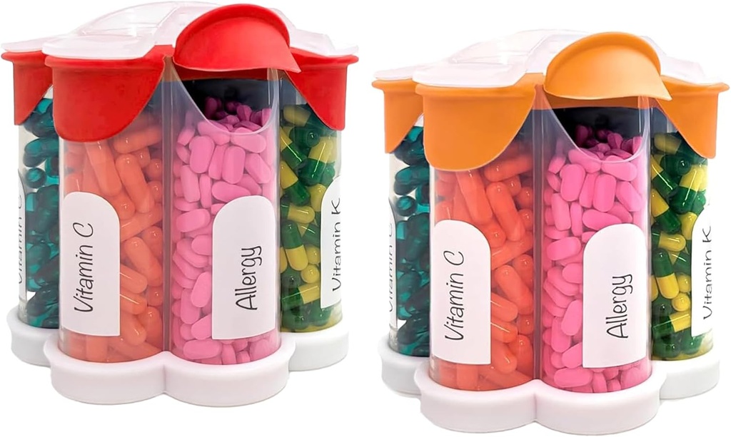 Ekstra Büyük Pill Organizer Daily, Weekly, Monthly Supplement Şişe, Sevimli Çiçeği 7 XL Karşılaştırması (2 Pack Combo) (Orange ve Red) ile düzenlenmektedir.
