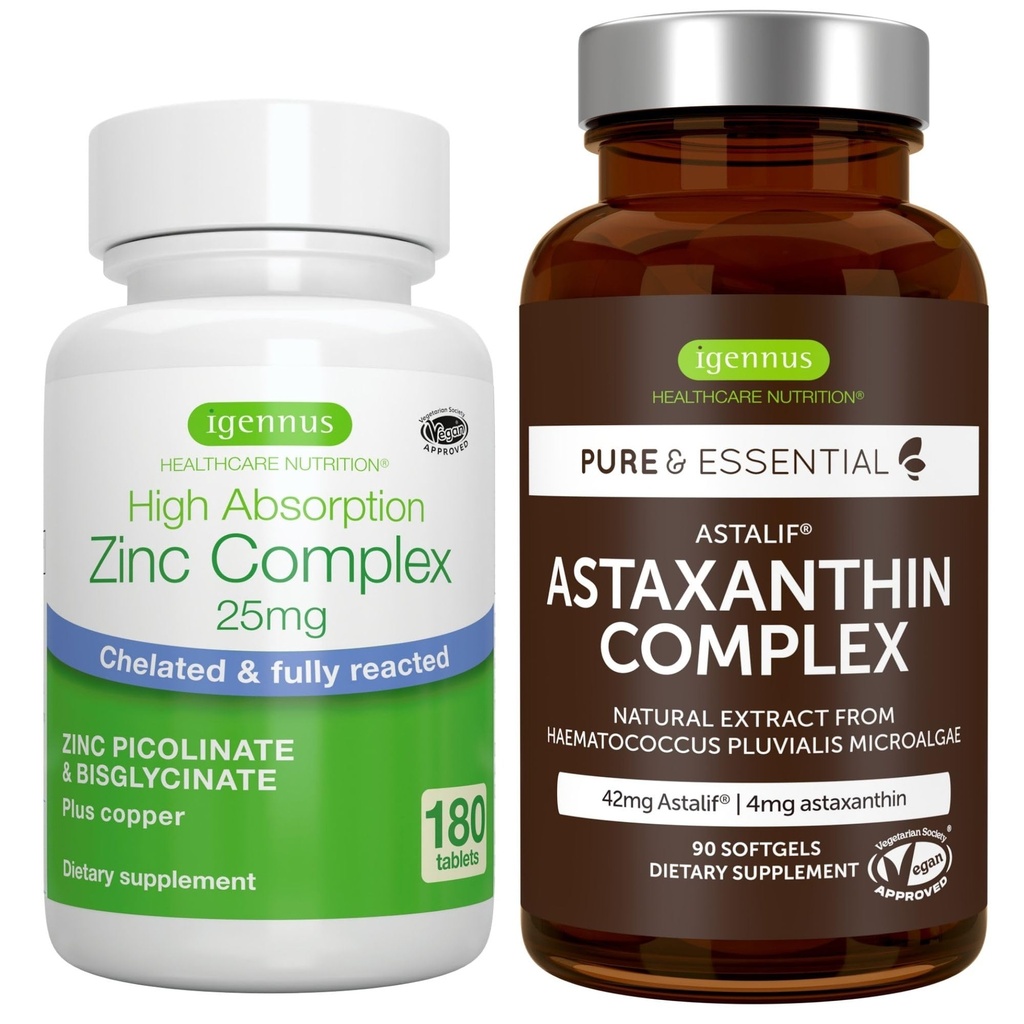 Astaxanthin Kompleksi + çinko Kompleksi Vegan Sche, Skin, Hair & Nails için Antioksi Destek, Igennus