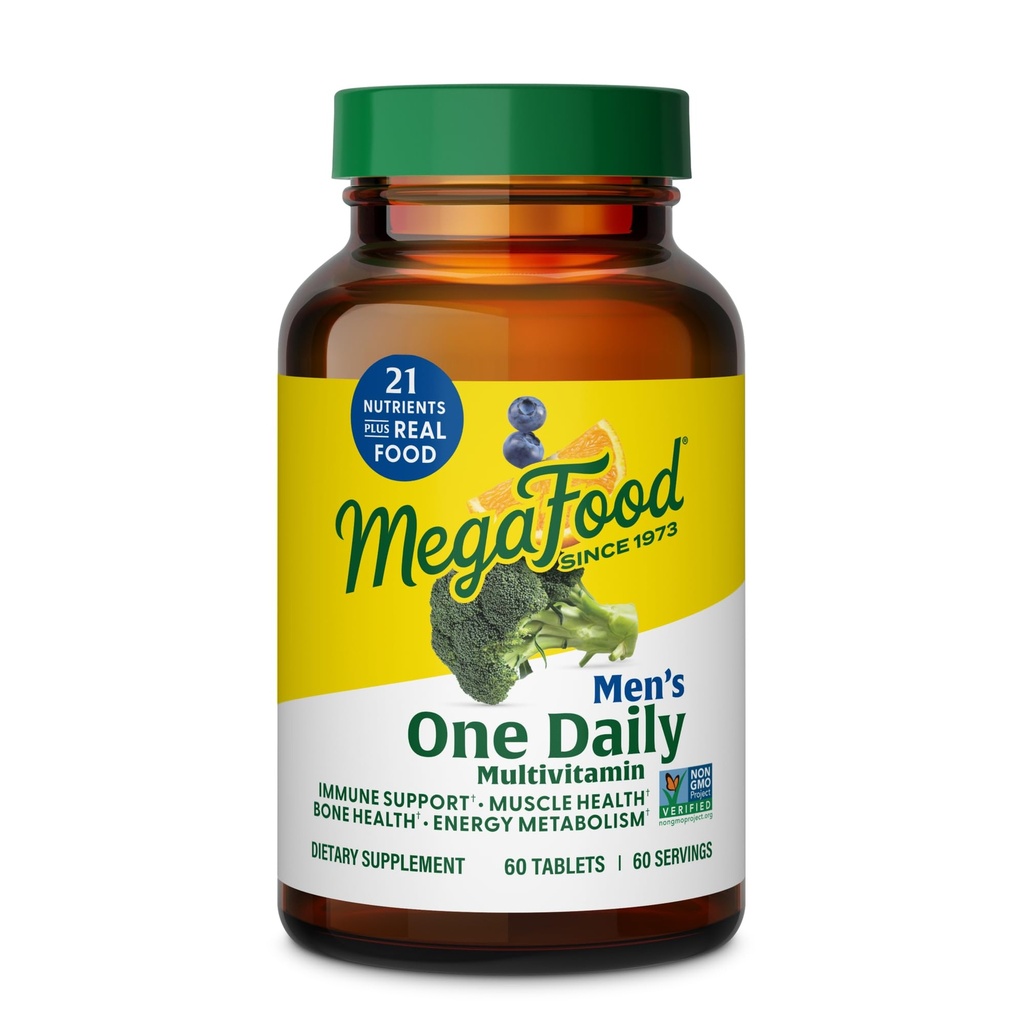 MegaFood One Daily Mens Multivitamins - Multivitamin for Men - Vitamin C, Vitamin D3 & Vitamin B12 - Muscle, Energy Metabolism & Immune Support - Vegetarian, Gluten Free - 60 Tablets, 60 Servings
