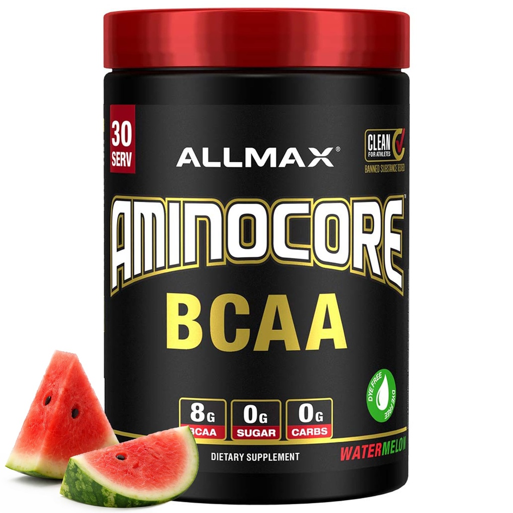 ALLMAX AMINOCORE BCAA Powder for Workout Muscle Recovery & Increased Endurance - Sugar Free, No Fillers 8.18 Grams Bcaas Amino Acids, B Vitamins for Women and Men - 30 Servings | Watermelon, 345g