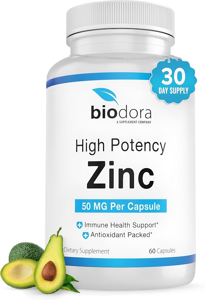 Çinko Yüksek Potency, No GMO, Vitamins for Good Skin, Immune Support Supplement & Antioksi, Vegan, 50 mg Per Servisleri, 60 Capsules, Unflavoured