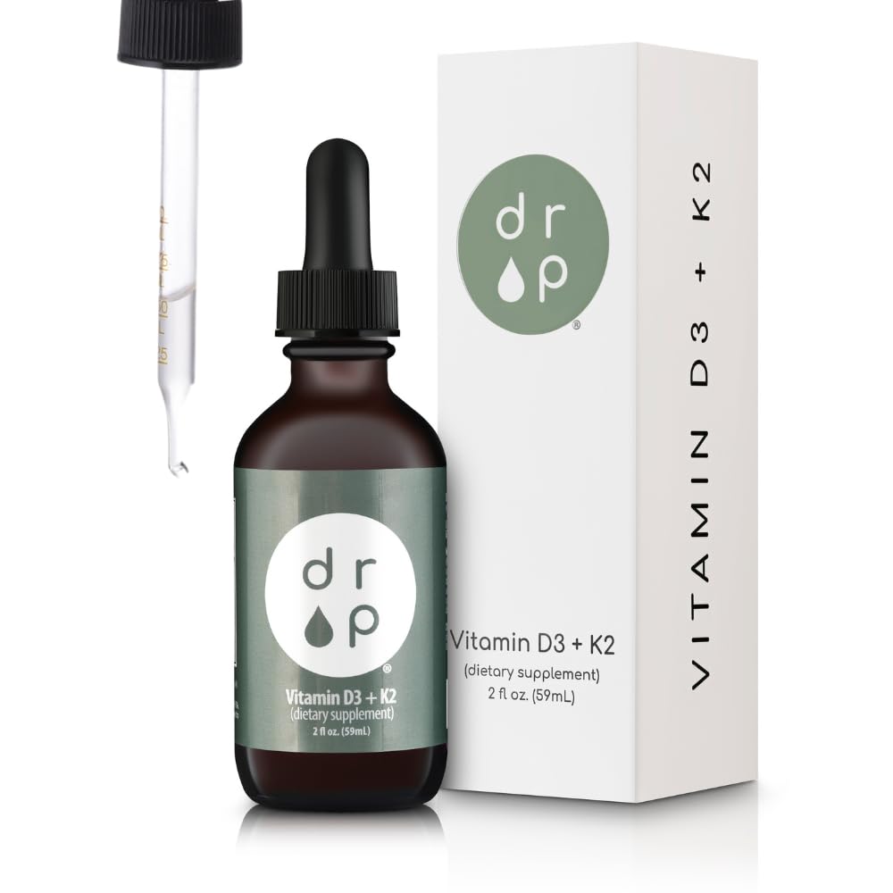 D3 Vitamini + K2 Bitki bazlı D3 ve 45 mcg of K2, 2 oz Bone Strength için 2 oz Liquid Supplement, Geliştirilmiş Mood - Yapay Preservatifler, Unflavored, Coconut MCT Oil