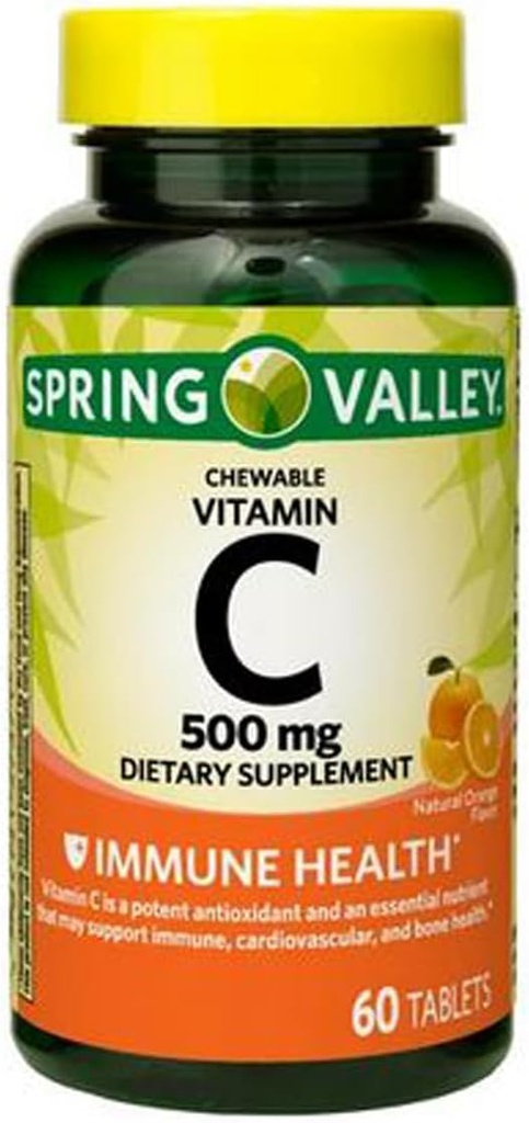 C Vitamin Immune Health Diyetary Supplement Chewable Tabletler, Orange, 500 mg, 60 Kont