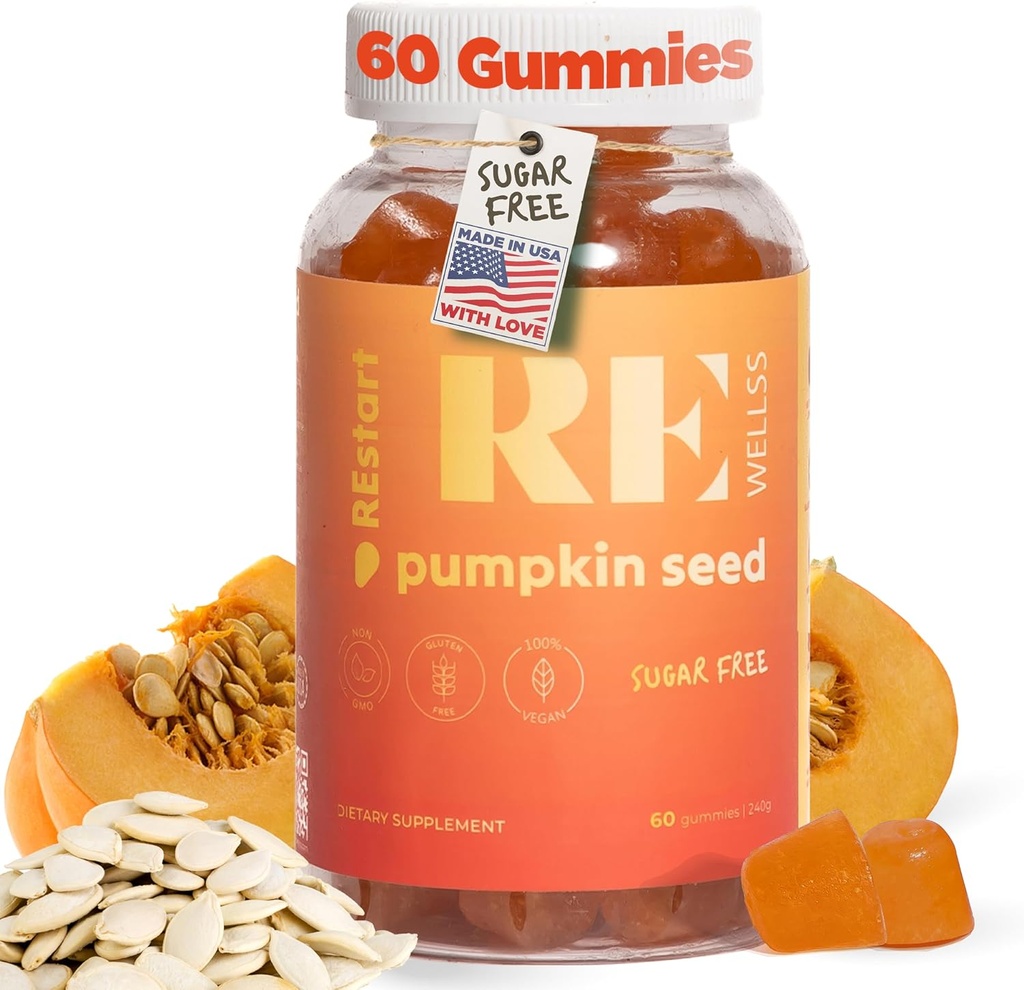 Pumpkin Seed Oil Gummies I Sugar Free Gluten Free Non GMO Organic Dietary Supplements I Hair Growth, Glowing Skin Prostate Health Urinary Tract Support I 240 Grams I Pack of 60