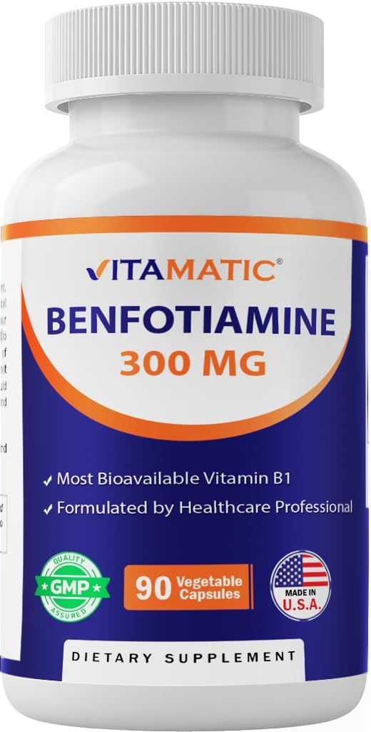 Vitamatic Benfotiamine 300 mg 90 Vejetaryen Capsules - Ayrıca Called Fat uli Vitamin B1 (90 Kont) (1 Şişe)