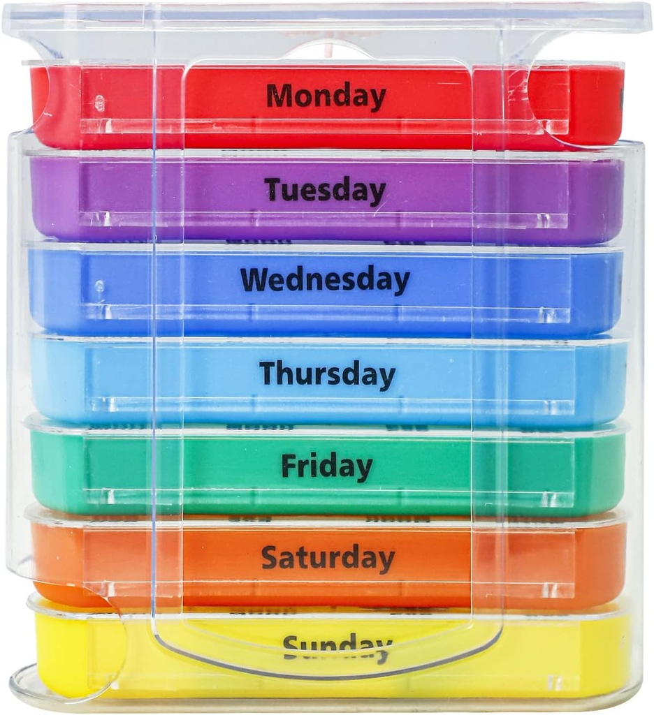 Haftalık Pill Organizer 1 Day 4 Times Supply,KIGI 7 Days Stackable Pill Mineral Vitaminleri Konteynerleri (Rainbow)