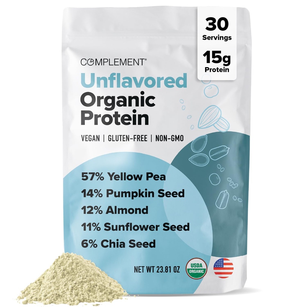 Organik Unflavored Vegan Protein Toz (30 Hizmet) Low Carb, Low Calorie, Sugar Free, Soy Free, Non-GMO, Gluten Free, Non Dairy- Yellow Pea, Riley Seed- 15g Plant Based Protein Toz