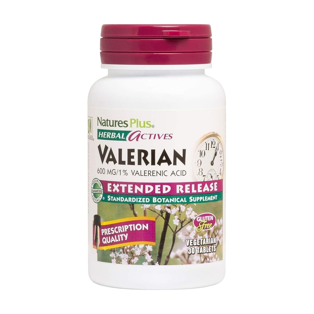 Natures Plus Herbal Actives Valerian Genişletilmiş Yayın Tabletleri - 600 mg, 30 Vegan Tablet - Vejetaryen, Gluten-Free - 30 Hizmet