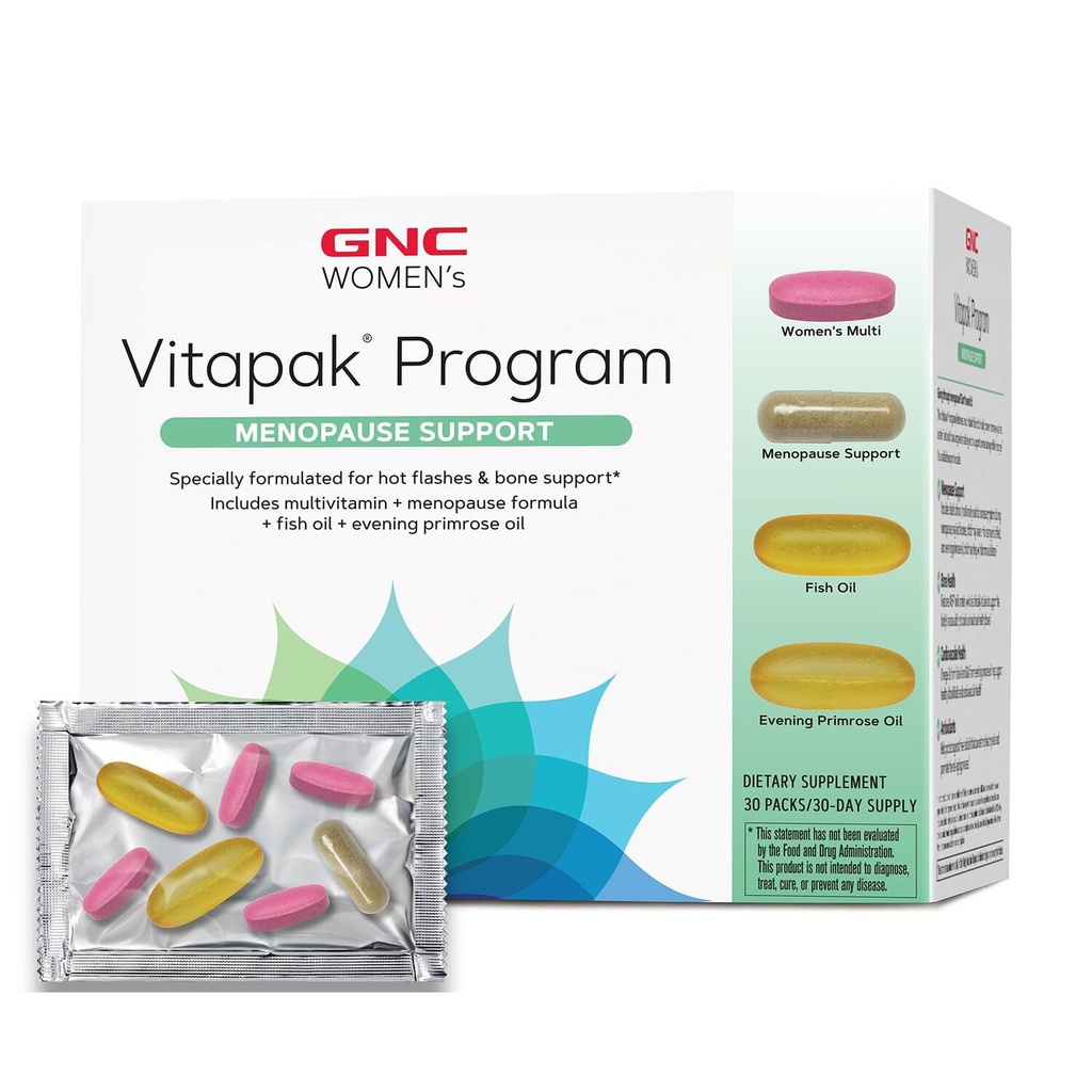 GNC Women’s Menopause Support Vitapak Program, Complete Nutrition 4 Products in 1, Hot Flash Support, Hormonal Balance, Black Cohosh, Evening Primrose Oil, 30 Daily Packs