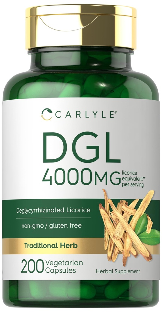Carlyle DGL Deglycyrrhizinated Licorice Capsules | 200 Kont | 4000 mg | Vegetarian, Non-GMO & Gluten Free Supplement Supplement Supplement