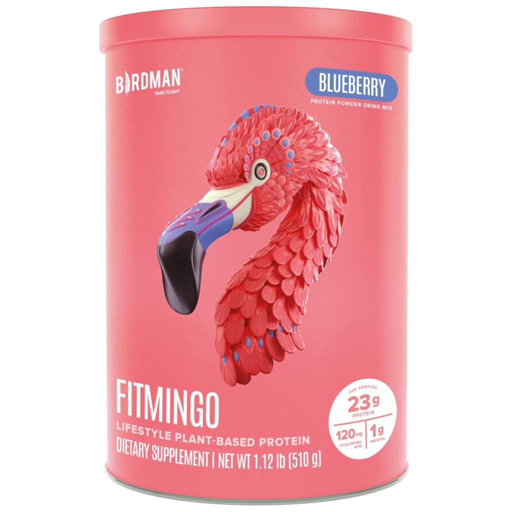 BIRDMAN Fitmingo Vegan Protein Toz Inositol, Collagen ATMs, Hyaluronik asit ve Vitaminler | Low Carb, Dairy Free, Low Calorie | 23g Plant Based Blueberry Protein Toz with Myo-Inositol