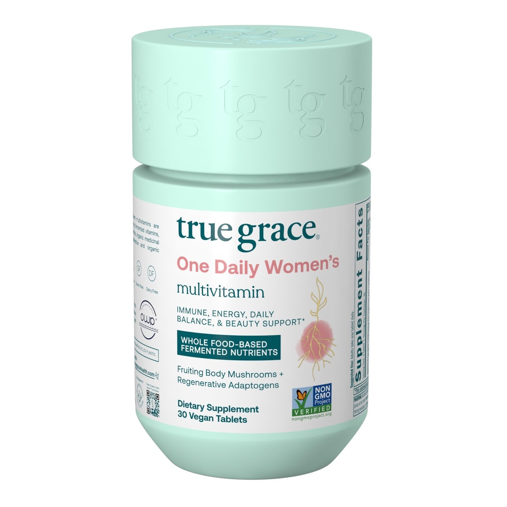Gerçek Grace One Daily Women's Multivitamin Fermented Minerals, Organik Adaptogens & Mushrooms Whole Body Balance, Immune, Energy, Beauty Support - Non-GMO, Gluten Free, Soy Free - 30 Vegan Tabletler