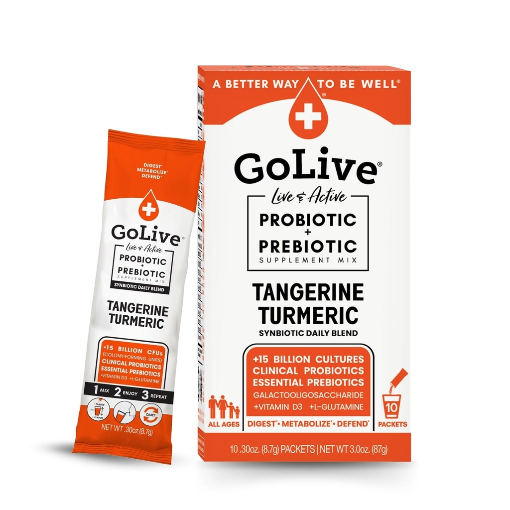 GoLive Prebiyotik ve Probiyotik for Women, Men, Kids. Tangerine Turmeric Synbiyotik Toz w/ L-Glutamine, D3, Electrolytes. Gut Health için, Digestion, Metabolism, Immunity 15-50B CFUs.