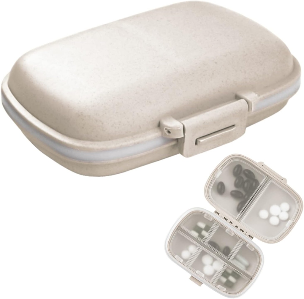 1Pack Travel Pill Organizer, 8 Karşılaştırma Portreatif Pill Case, Pocket Purse Port Beige için Küçük Pill Box