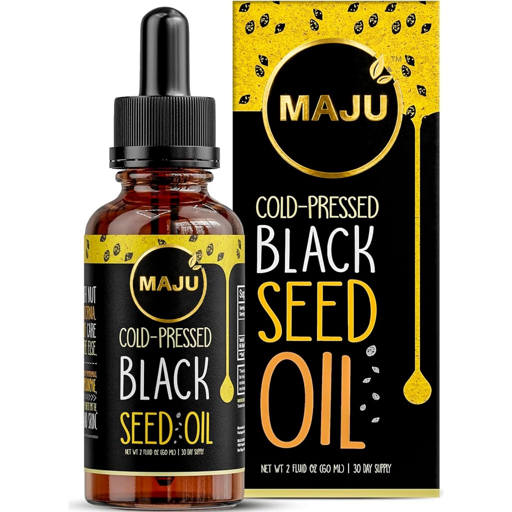 Maju Superfoods Black Seed Oil - 3 Times TQ, Cold-Pressed, Travel Boyut, %100 Türk Siyah Cumin Tohum Yağı, Sıvı Pure Blackseed, Glass Şişe, 2 Oz Oz