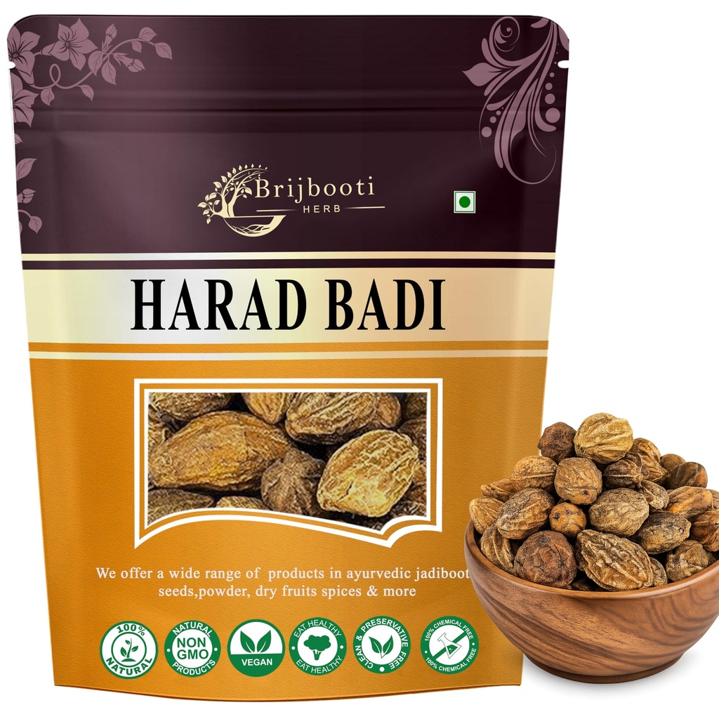 Brijbooti Natural Harad badi Whole - 200 Gm - Kadukkai - Karakkaya - Yellow Terminalia Chebula, Haritaki | FSSAI, GMP, ISO Certified