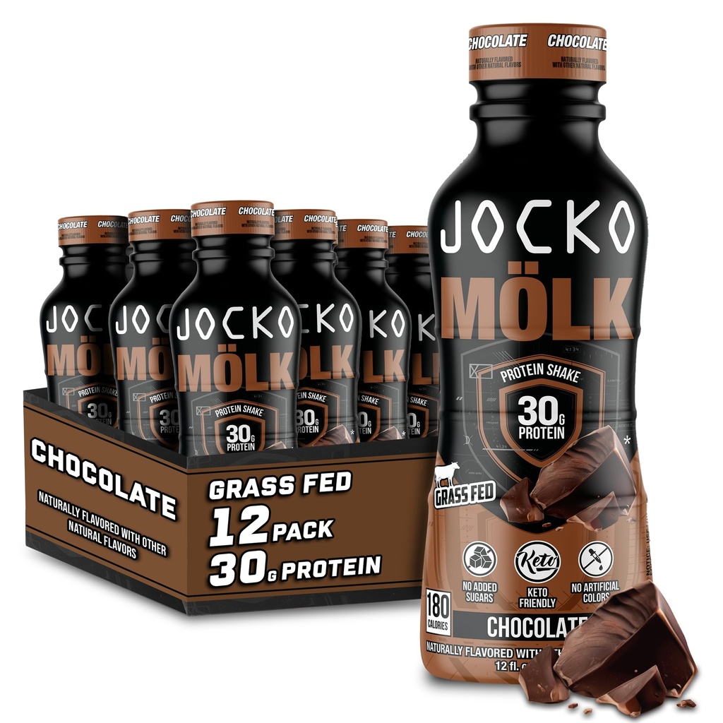 Jocko Mölk 30g Grass Fed Protein Shakes – Ek Olmayan Şeker Protein İçgörüleri TerTO Dostu - 12 FL Oz'a Hazır (12 Çikolatanın Paketi)
