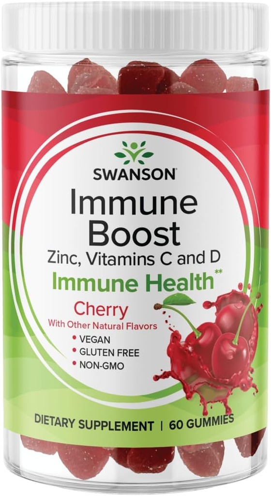 Swanson Immune Boost Gummies with Acerola, çinko ve C & D - Bütün Doğal Supplement Sağlıklı Immune Sistemini Geliştirmek - Sağlıklı Bir Vücut Desteklenmesine Yardımcı Olmak - (Cherry, 60 Gummies)