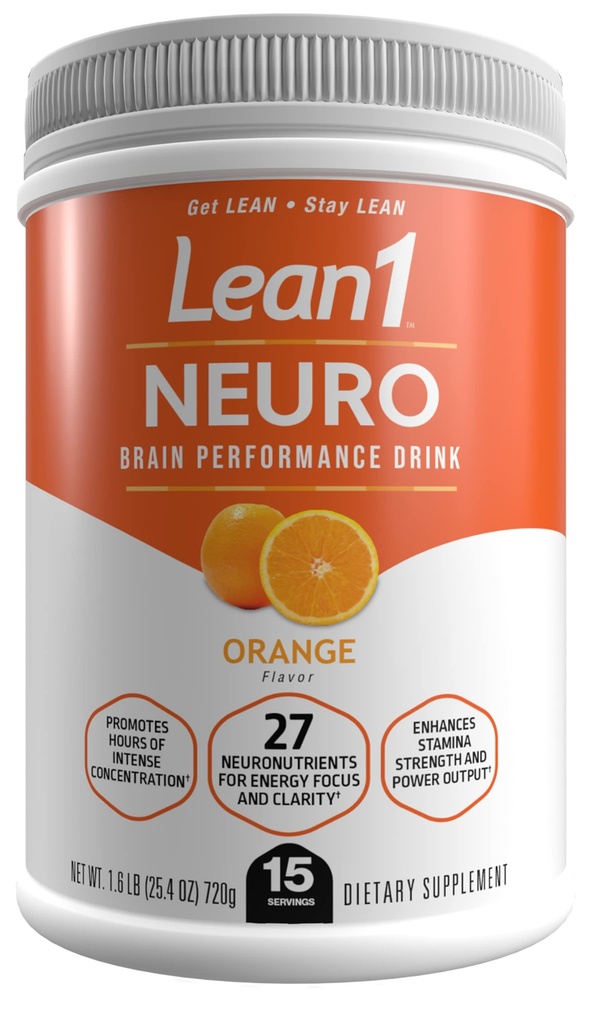 Lean1 Neuro, Zihinsel Enerji Toz İçer, portakal lezzeti, Beslenme53 tarafından hizmet edilen 15 adet