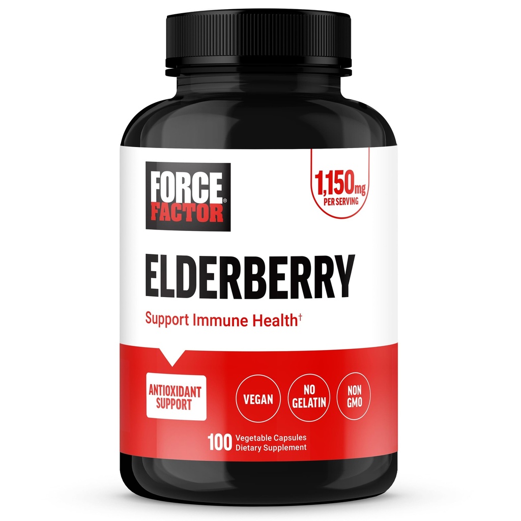FORCE FACTOR Elderberry Capsules, Immunity Supplement ve Antioksis Supplement for Men and Women, Daily Immunity Boost, Vegan, No Gelatin, Non-GMO, 100 Sebze Capsules