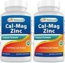 2 Packs - En İyi Doğal Magnezyum çinko - 180 Tablet - Temel Cal Mag çinko Mineral Kompleksi (Top 360 Tablet)