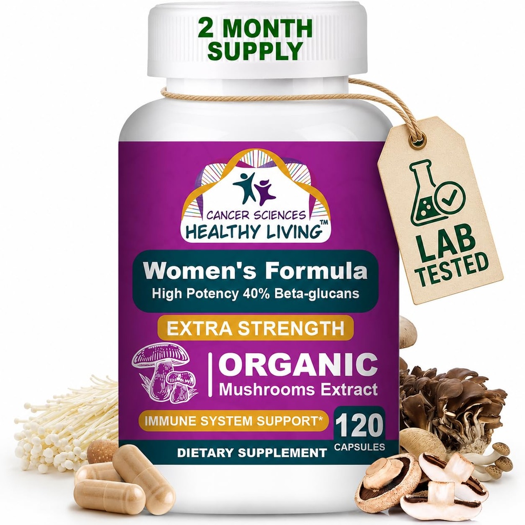 Kanser Bilimleri Kadınlar için Organik Multivitamin - Mushroom Supplement Ekstraksiyon - Hormonal & Immune Support Vitaminleri -% 1.500 mg Non-GMO Wellness Mushroom Kompleksi ile Beta-Glucans,120 Capsules