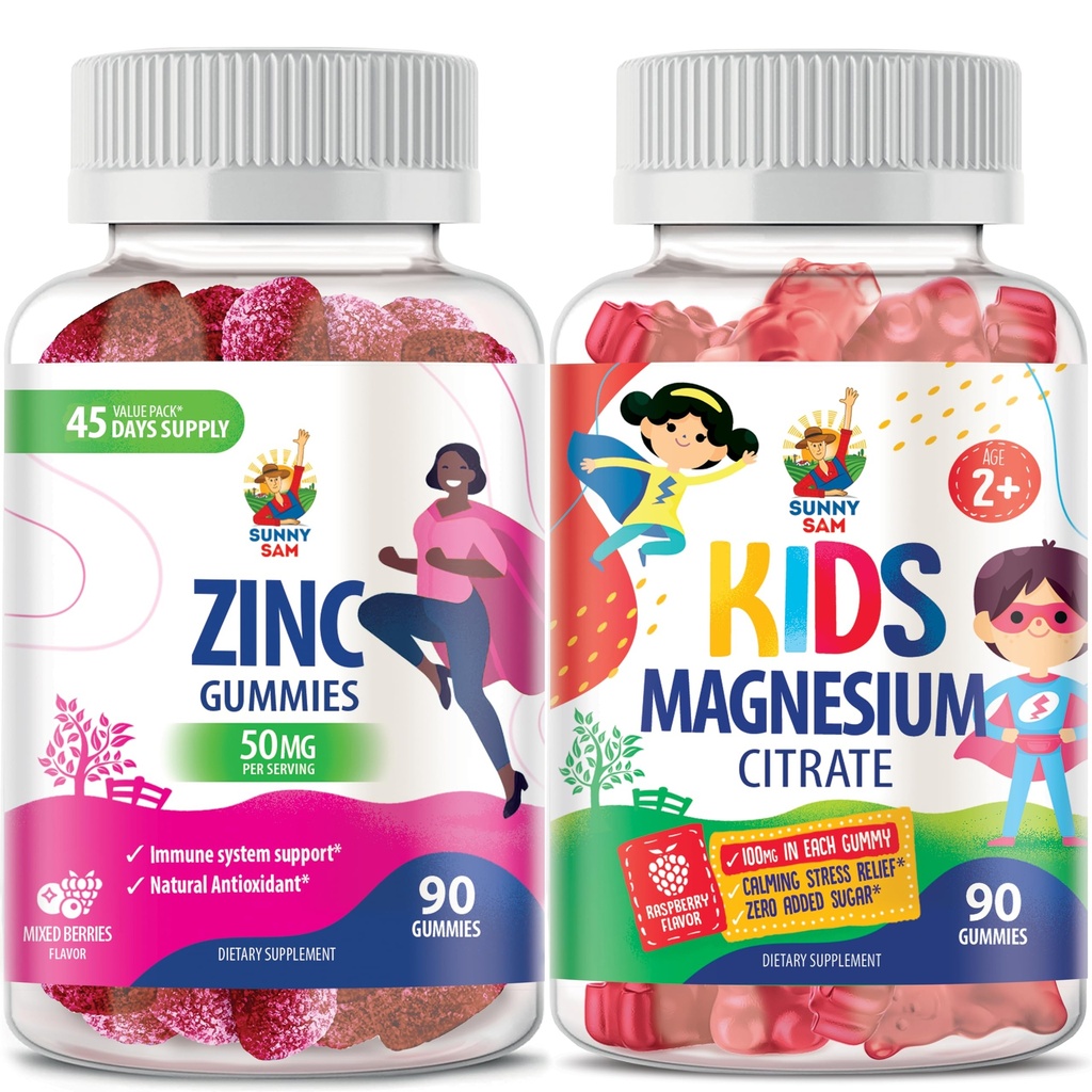 SUNNY Çinko Çocuklar ve Yetişkinler için Yetişkinler ve Magnezyum Gummies - 100 mg - Calm Magnezyum Chews