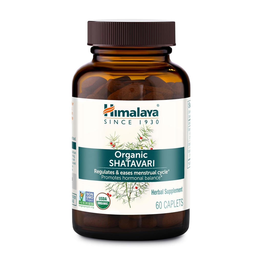 Himalaya Organik Shatavari - Kadınlar ve Erkekler için Hormon Dengesini Teşvik - USDA Organik, Vegan, Gluten Free, 1300 mg, 60 Caplets