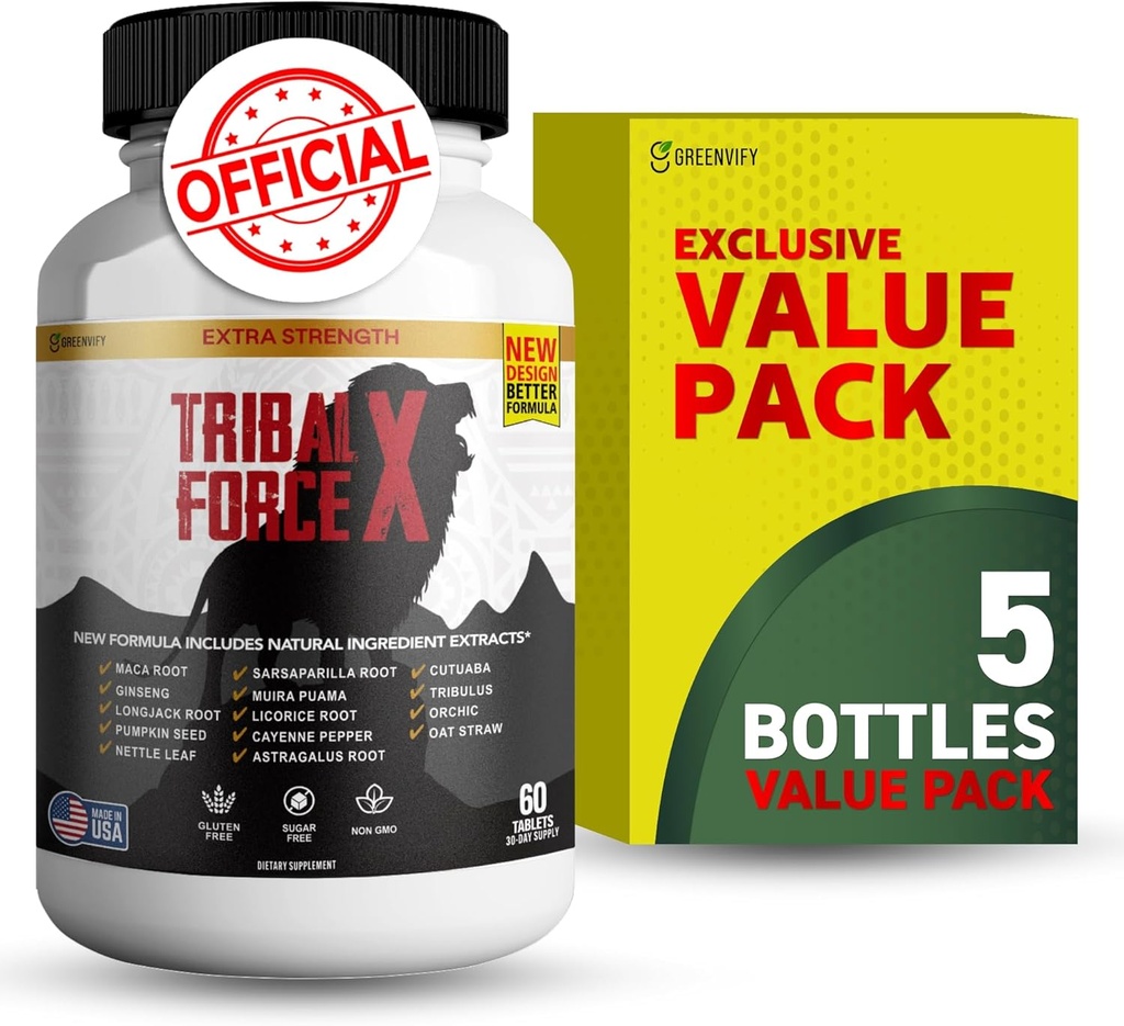 Tribal Force X Ekstra Strength Natural Supplement, 60 Tablet, Gluten Free, Non-GMO, 30 Day Supply (5)
