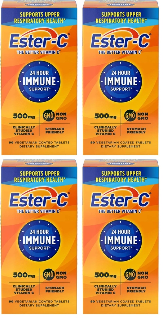 Ester-C 500 mg 24 Saat C Tabletleri Immune Support, Vitamin C Supplement, 90 Count (4000 of 4)