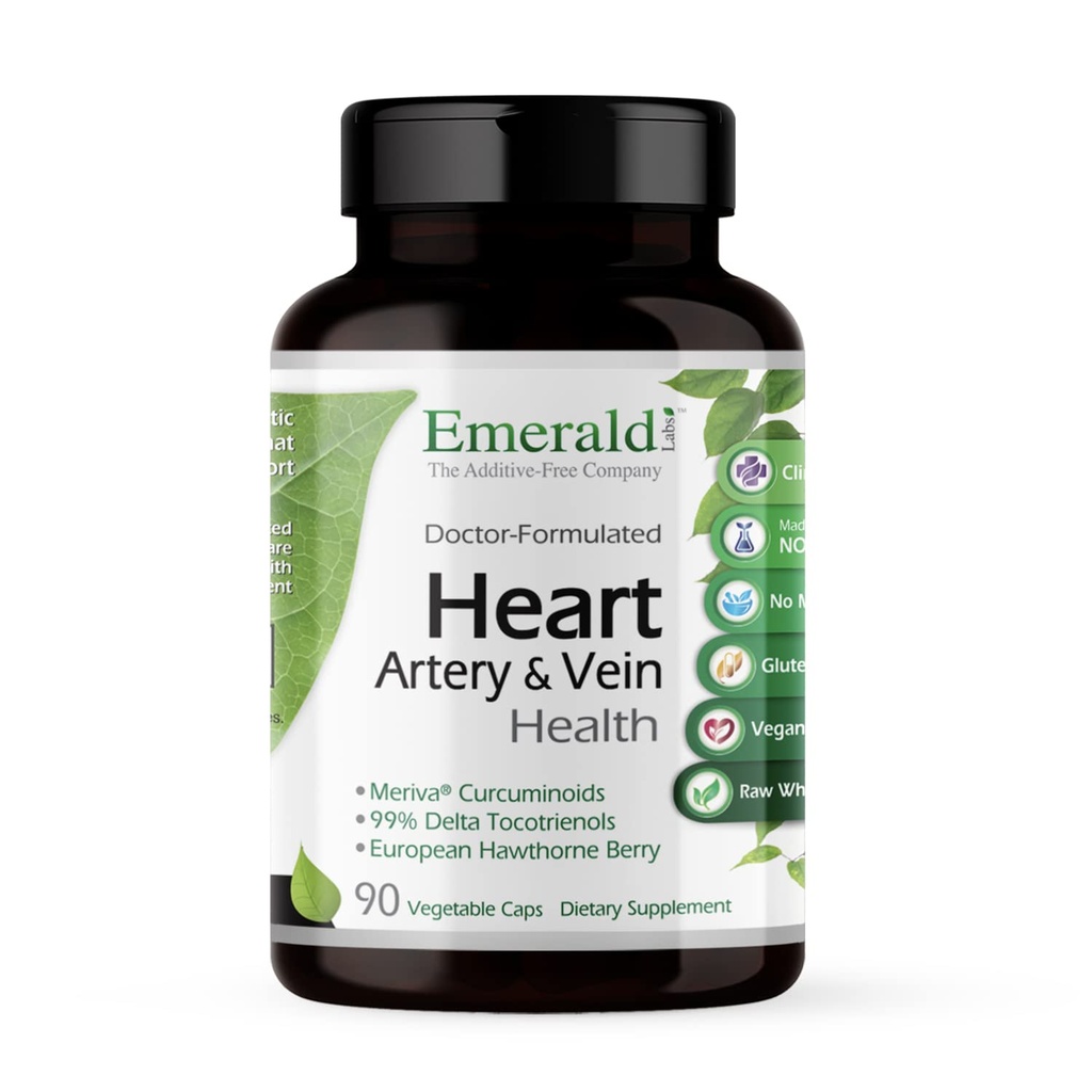 Emerald Labs Heart, Artery & Vein Health - Heart Health Support with Hawthorn Berry, Meriva Turmeric, Vitamin K2 as Vital Delta MK-7 & More - Gluten-Free - 90 Sebze Kapsülleri (30-Day Supply)
