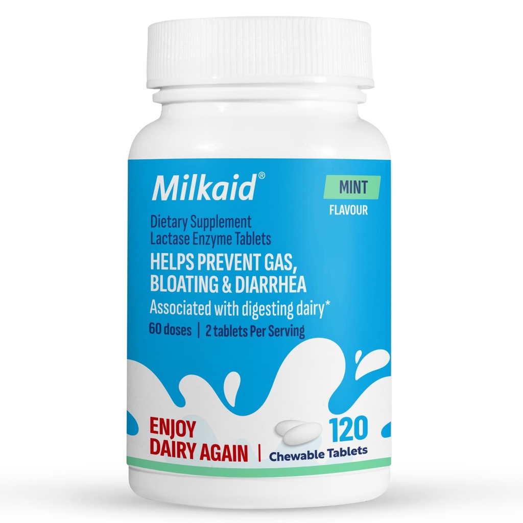 Sütaid Lactase Enzyme, Lactose intolerance Relief | Engeller Gaz, Bloating & Diarrhea | Fast Acting Dairy Digestive Supplement (120 Tablet, Mint)