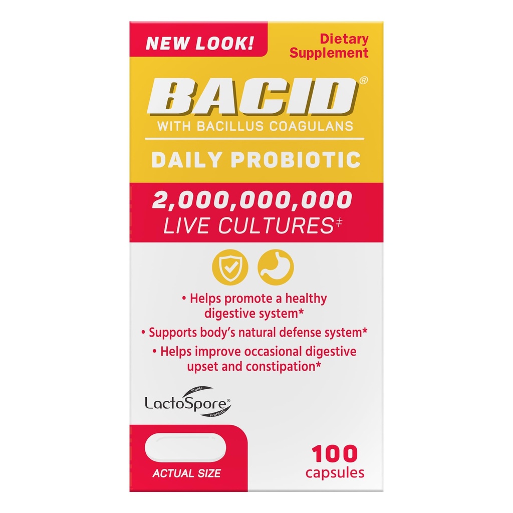Bacid Daily Probiotic with Bacillus Coagulans, Digestion Supplement to Improve Occasional Constipation, 100 count