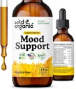 Wild & Organic Mood Support Drops - Good Mood Supplements w/Ashwagandha Root & Rhodiola Rosea - Natural Liquid Drops for Pozitif Enerji - Calm and Relax Supplements for Women and Men - 2 ozz