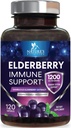 Elderberry Immune Support 1200 mg - Daily Immune Support for Yetişkinler with Tempd Sambucus Black Elderberry Extract - Antioksi Vitamin Supplement, Gluten Free, Şişed in USA - 120 Capsules