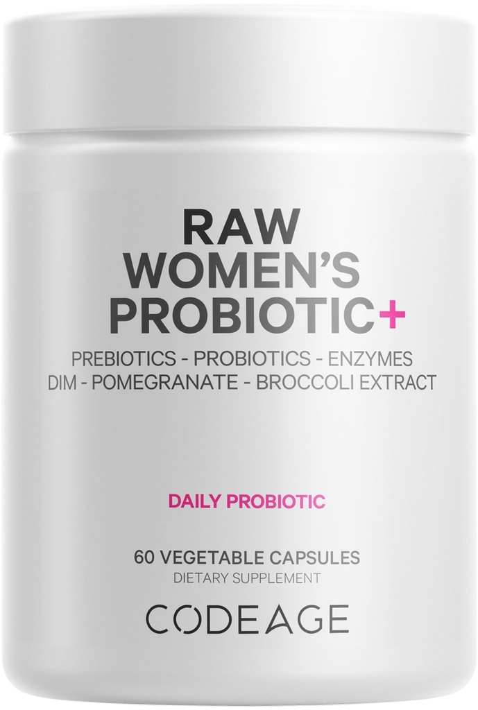 Kodaj Raw Women's Probiyotik+ Supplement - 34 Probiyotik Strains, 100 Milyar CFUs, Digestive Enzymes, Prebiyotik Mix, DIM, Herbal Türleri, Phytonutrients - Non-GMO - 30 Capsules