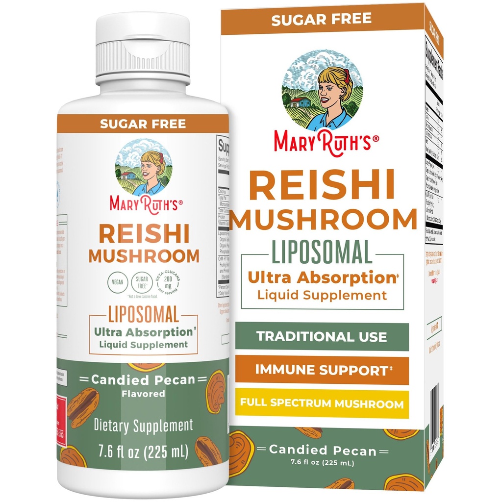 MaryRuth Organics Reishi Vegan Mushroom Supplement | Ultra Abpole Liposomal | Immune Support with 200 mg Beta-Glucans, Vegan | Full Spectrum Reishi Mushrooms Fruiting Body | 7.6 oz,