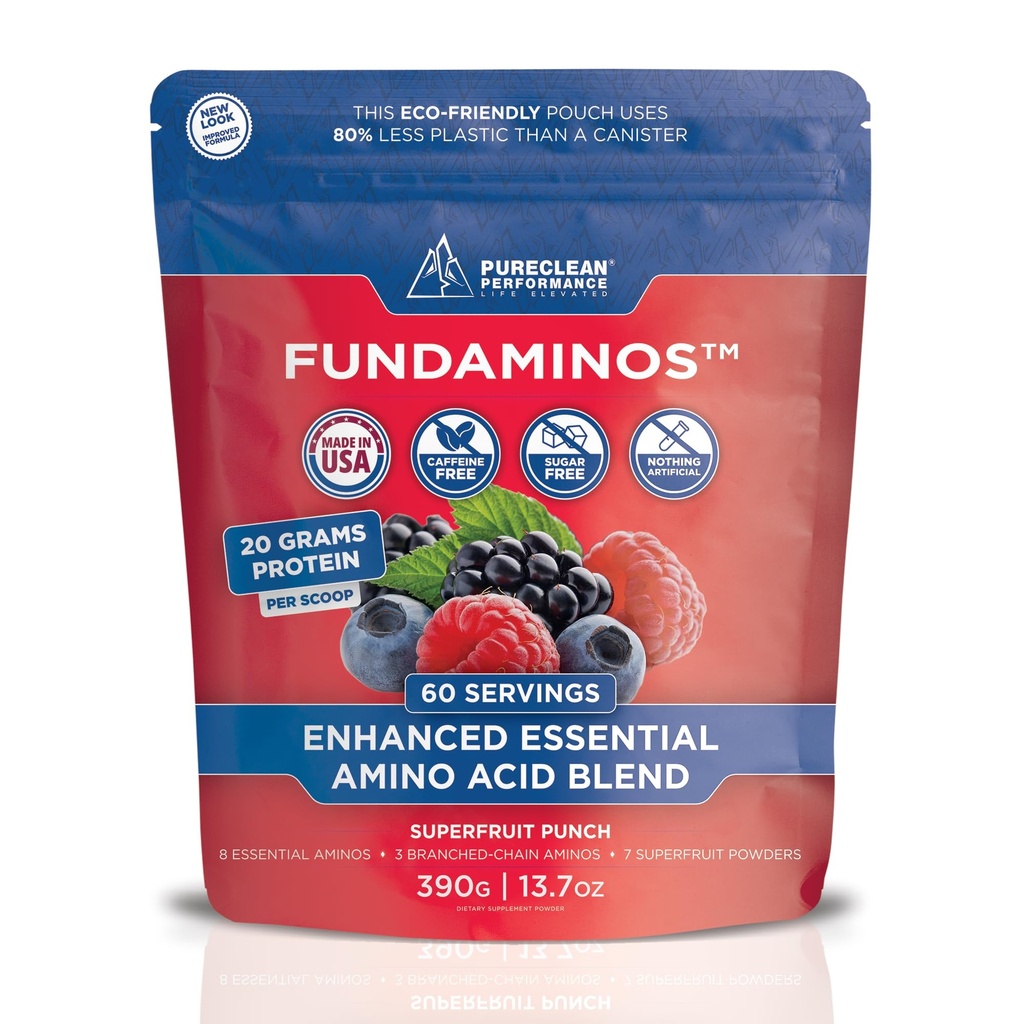FundAminos EAA + BCAA Amino asit Toz | Organik, Vegan, Plant-Based | Günlük Beslenme için Tamamlanmış Esaslar | Optimize Edilmiş Protein Utilizasyon | Yenileme Süper Meyveleri Örttü - 60 Hizmetler