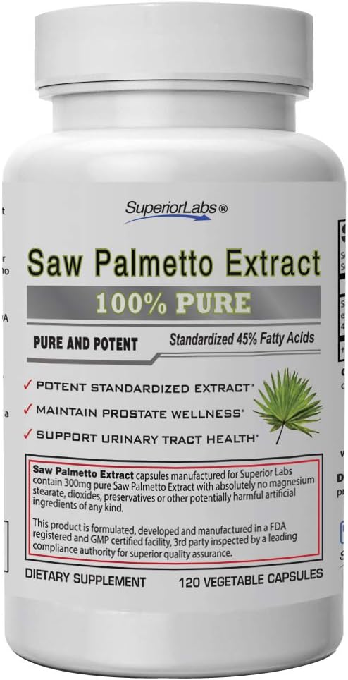 Üstün Laboratuvarlar - Saw Palmetto NonGMO, Non Stics - 300 mg Dosage, 120 Sebze Kapsülleri - Destekler Urinary Tract Flow & Frekans