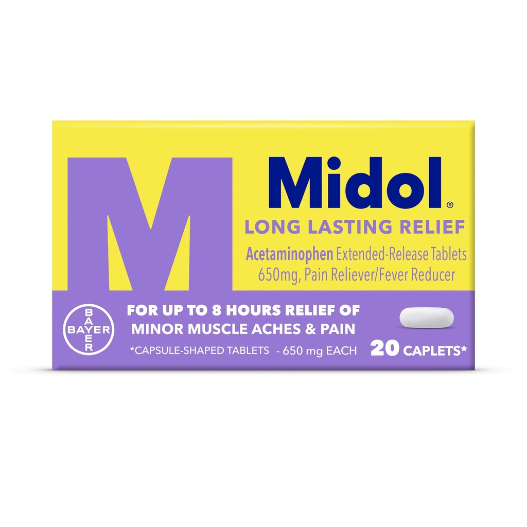 Midol Long Lasting Relief 20ct: Midol Long Lasting Relief, Menstrual Symptom Reliever & Ateş Çözümleri, Menstrual Pain Relief için Taktaminophen ile Caplets - 20 Count (Pazarlama)
